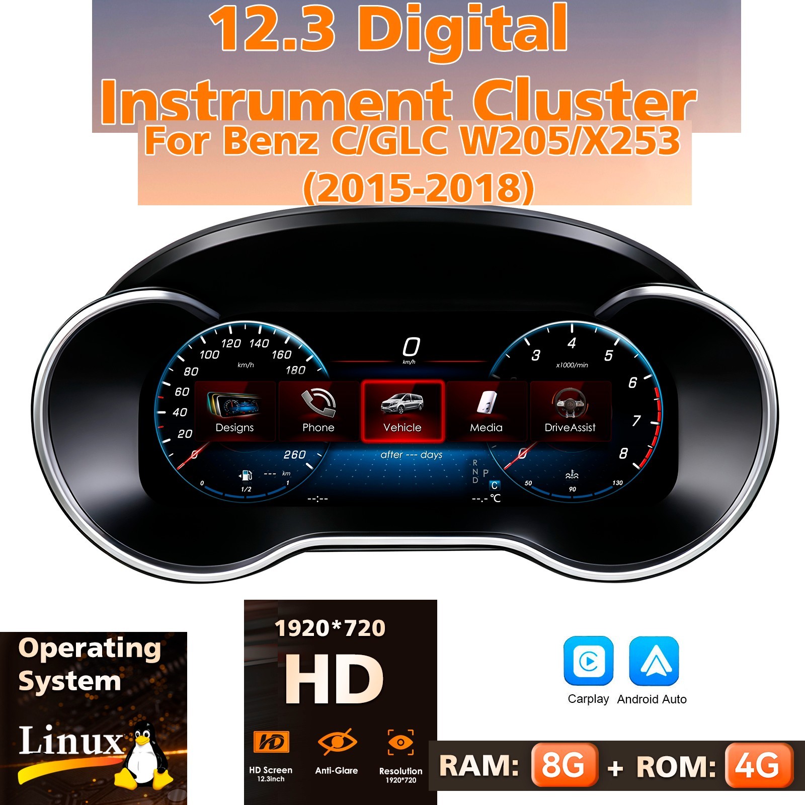 Car Digital Cluster Instrument For Mercedes Benz C C-class W205 X253 2015-2018 Car Digital Cluster Instrument For Mercedes Benz C C-class W205 X253 2015-2018