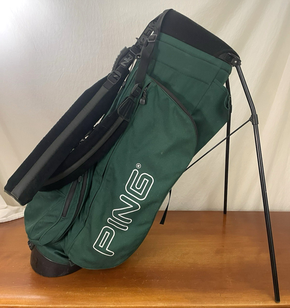 Vintage Ping Karsten Hoofer 3 Green Golf Stand Bag 4-Way Divider Dual Strap Vintage Ping Karsten Hoofer 3 Green Golf Stand Bag 4-Way Divider Dual Strap