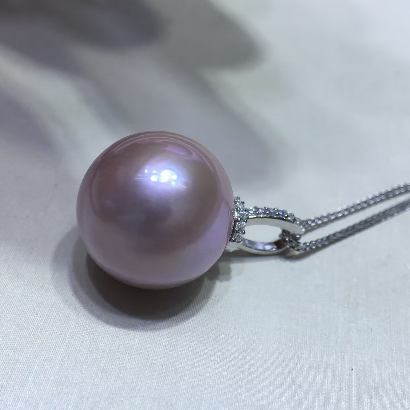 gorgeous huge  15-16mm south sea round lavender pearl pendant 925s(mr)