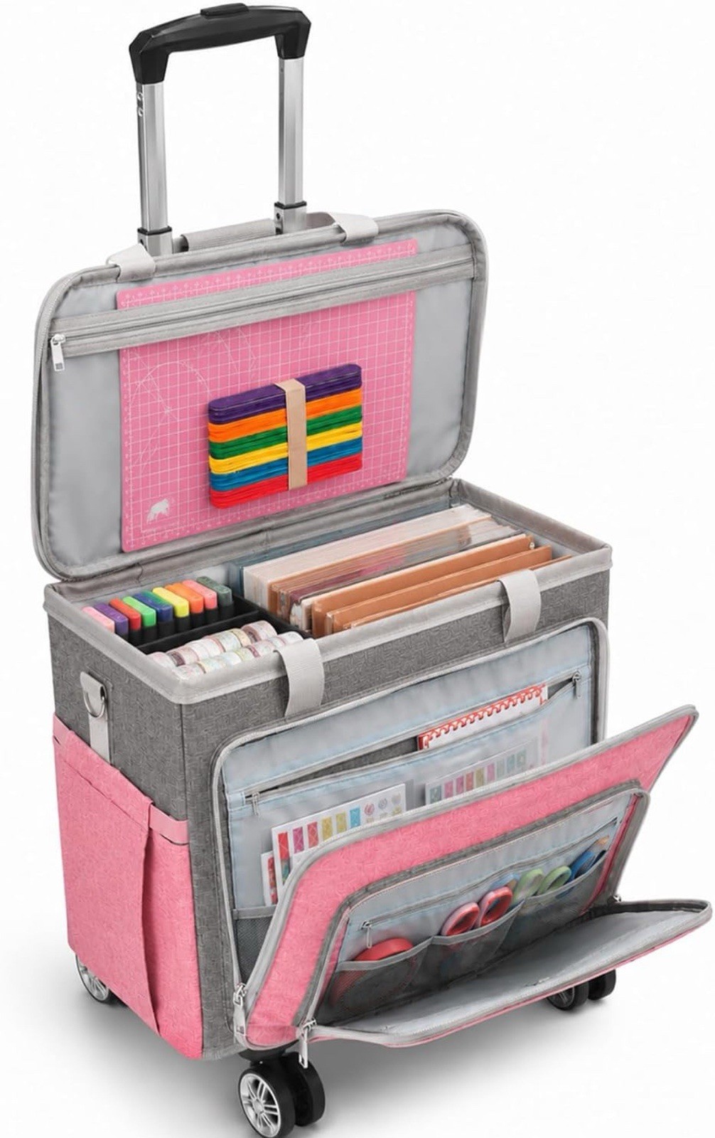Rolling Teacher Bag With Wheels, Tote Organizer With Detachable Trolley