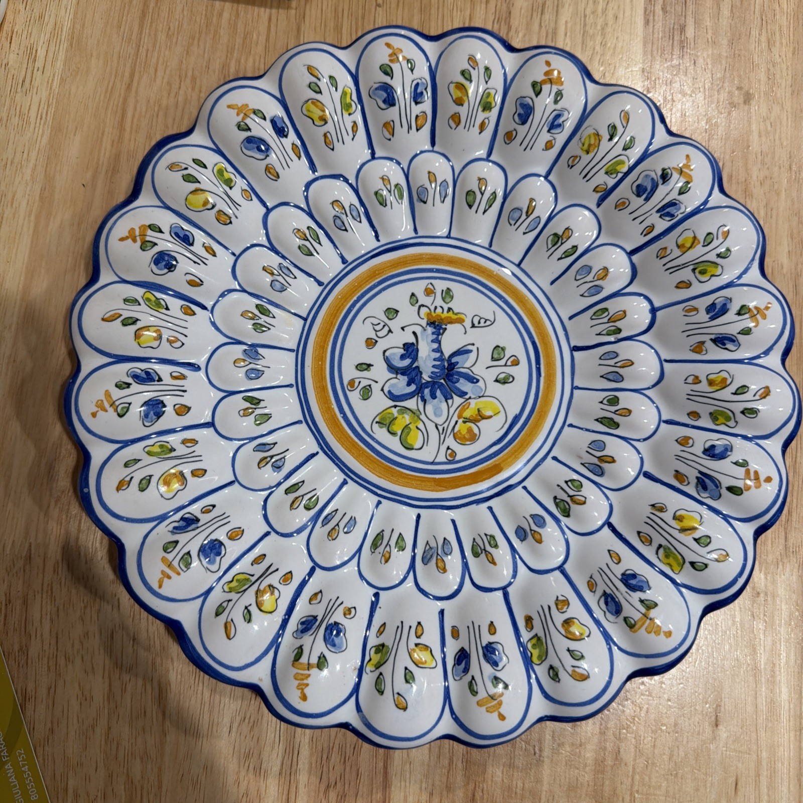 Talavera Fluted Hand Painted Vintage Ceramic Wall Plate Blue Green Yellow Floral Talavera Fluted Hand Painted Vintage Ceramic Wall Plate Blue Green Yellow Floral