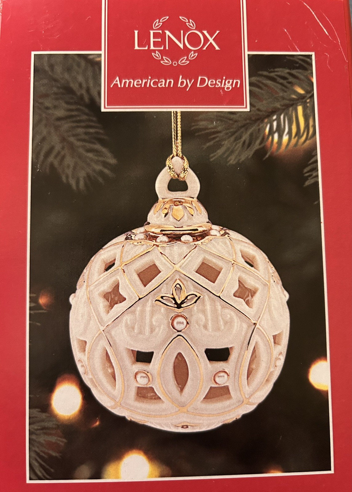 Lenox Florentine Ball Christmas Tree Ornament New in Box Gold & Pearl