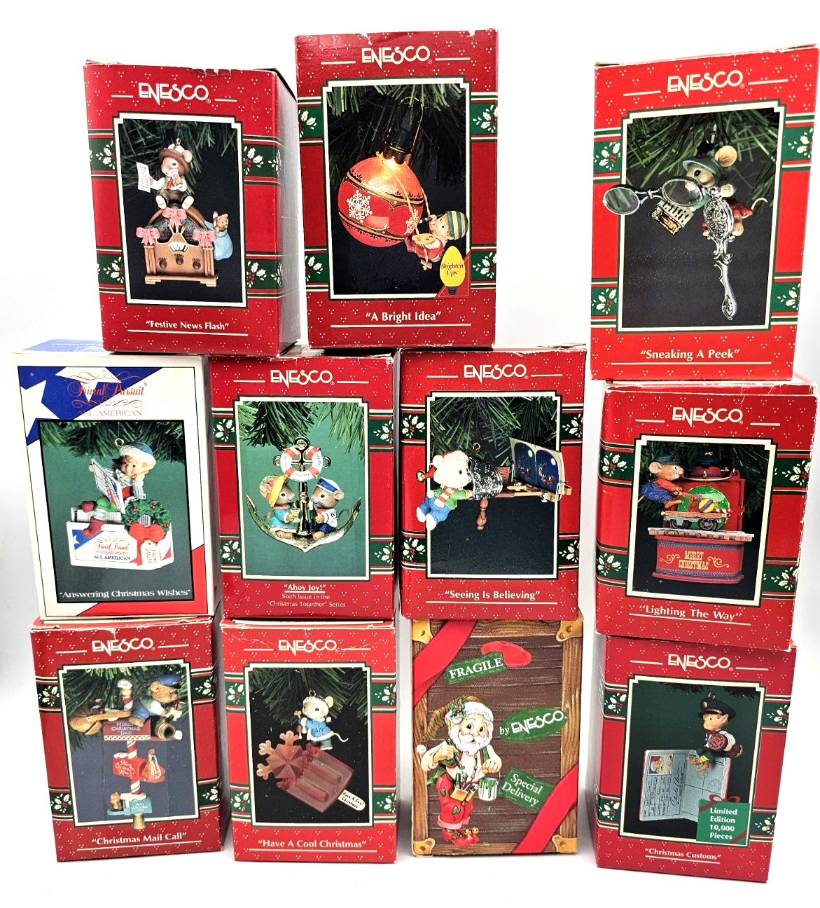 Vintage Enesco Treasury of Christmas Ornaments Lot of 11 Original Boxes Vintage Enesco Treasury of Christmas Ornaments Lot of 11 Original Boxes