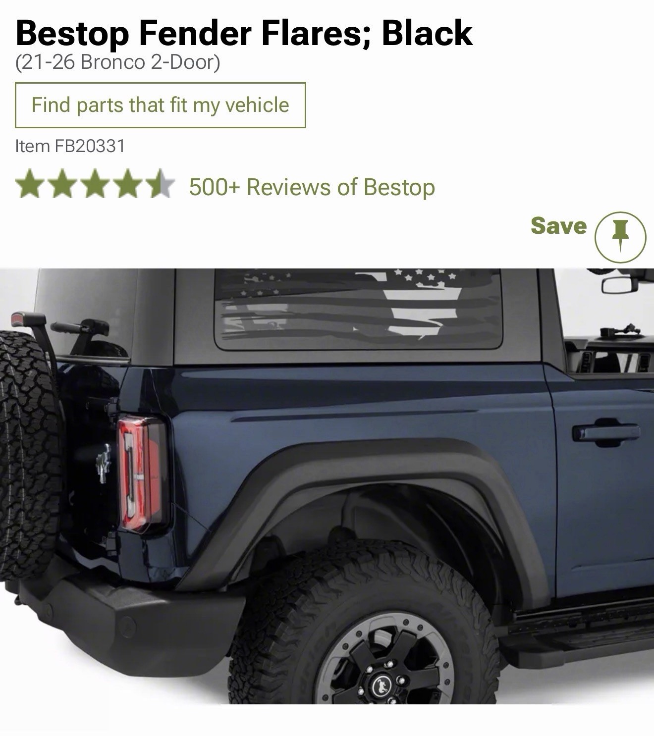 Brand New Bestop Fender Flares – 2021–2026 Ford Bronco 4-Door