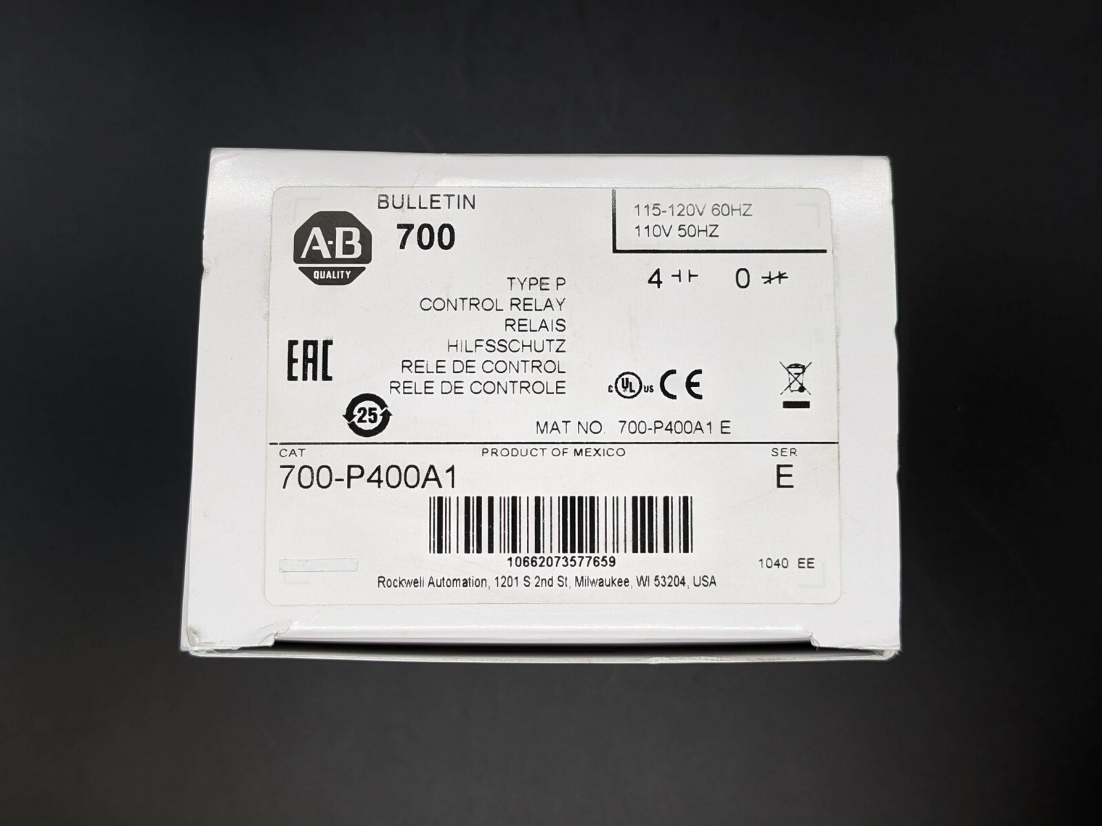 ALLEN BRADLEY 700-P400A1 700P400A1 CONTROL RELAY
