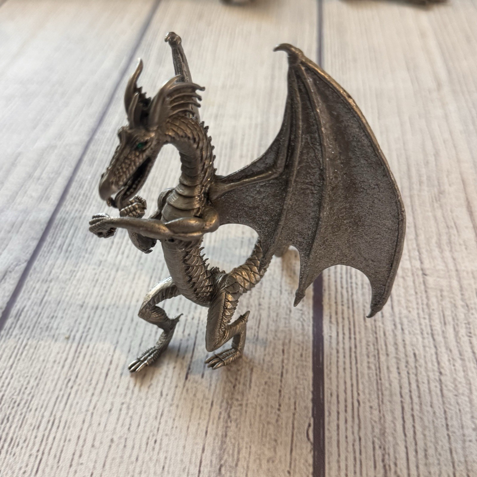 Vintage Rawcliffe Pewter PP1314 Dragon Figurine Green Eyes Made In USA Fantasy Vintage Rawcliffe Pewter PP1314 Dragon Figurine Green Eyes Made In USA Fantasy