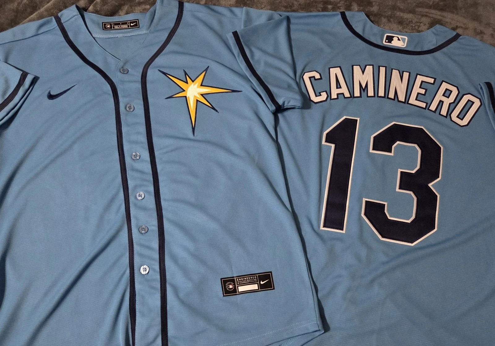 Nike Junior Caminero #13 Tampa Bay Rays Light Blue Alternate Jersey Men's