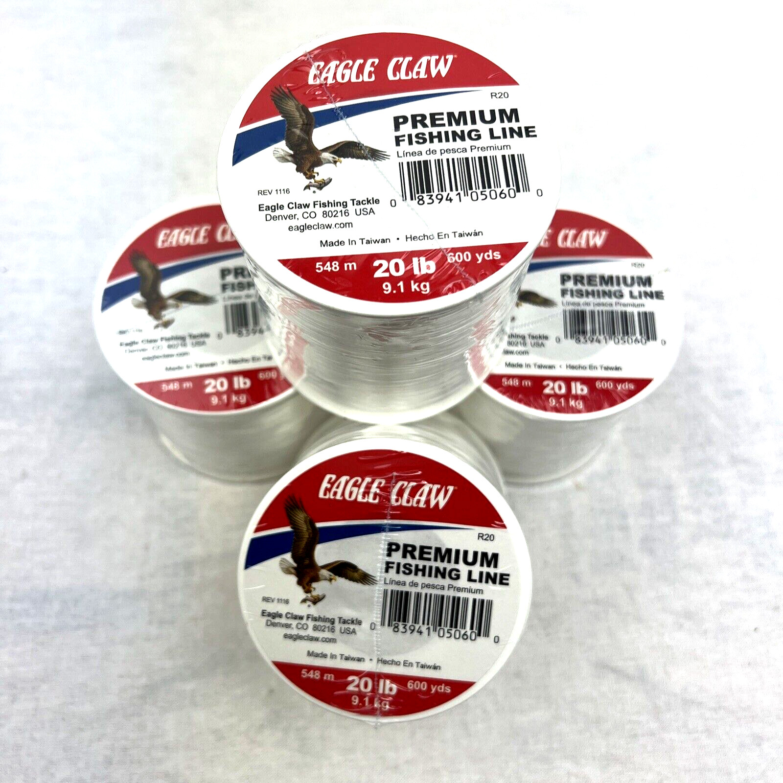 4 Spools Premium Eagle Claw Fishing Line 20 Pound Test 600 yds each spool 4 Spools Premium Eagle Claw Fishing Line 20 Pound Test 600 yds each spool