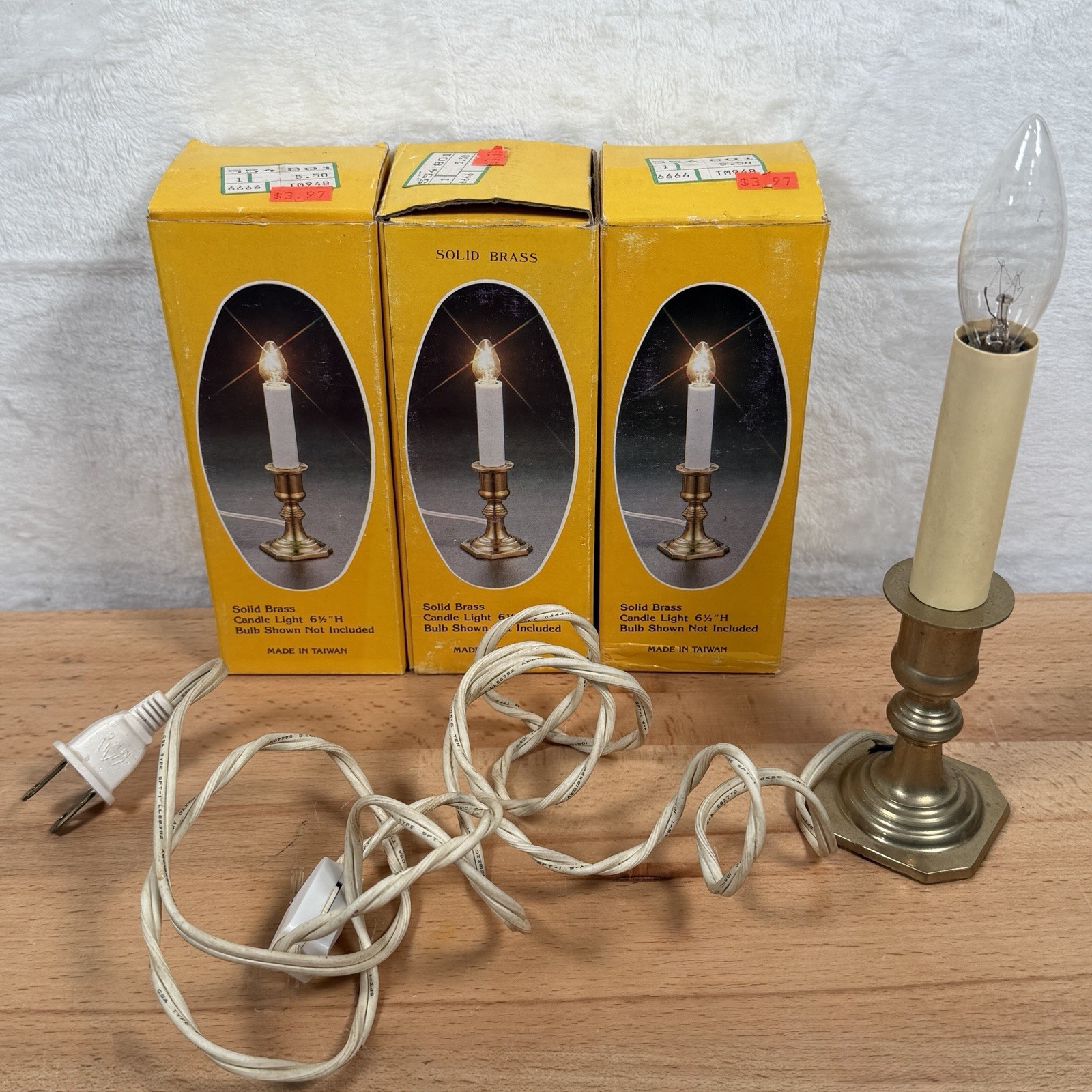 x3 Vtg Solid Brass Candlestick Lamp 1980s Andrea by Sadek Night Light Holiday