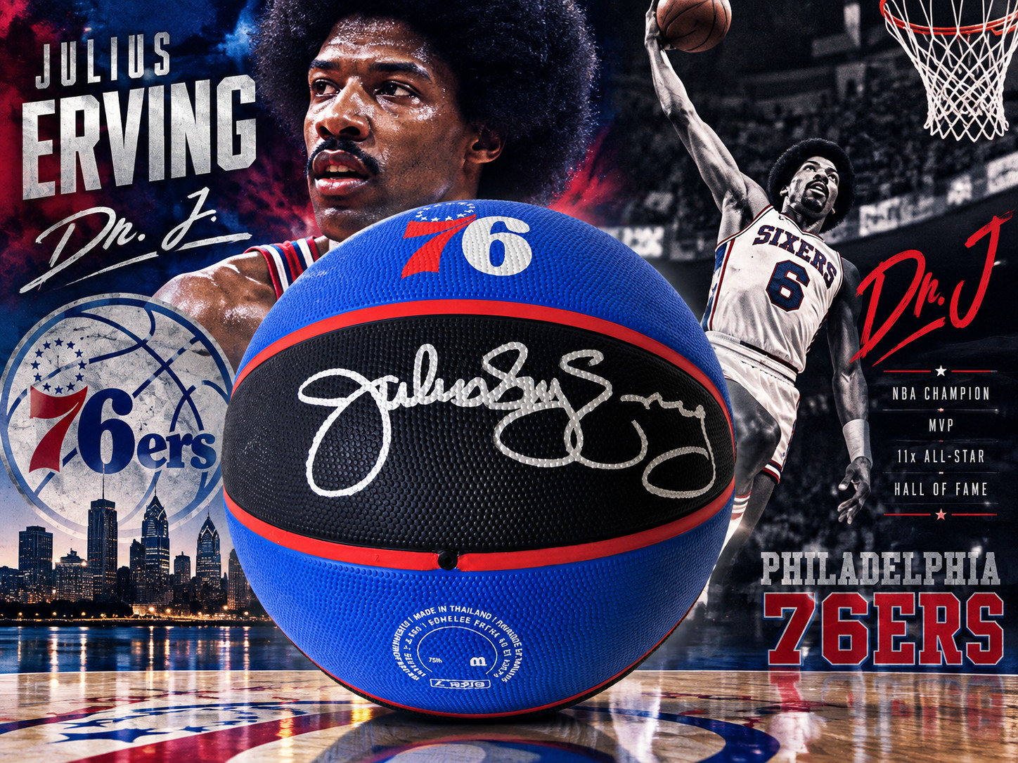 Hand Signed Dr J Julius Erving Logo Basketball Certified Hand Signed Dr J Julius Erving Logo Basketball Certified