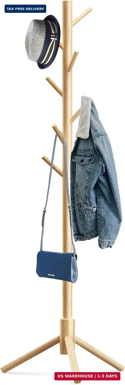 Hupmad Wooden Tree Coat Rack Stand,Sturdy Freestanding Coat Rack with 8 Hooks,3 Hupmad Wooden Tree Coat Rack Stand,Sturdy Freestanding Coat Rack with 8 Hooks,3
