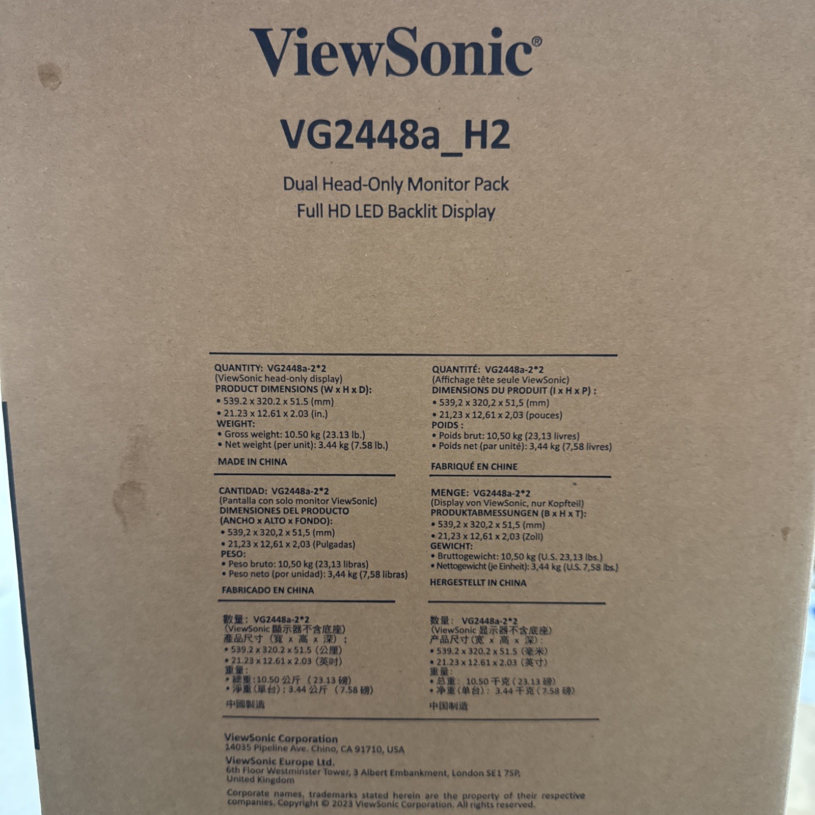 ViewSonic VG2448a_H2 Dual 24” Monitor Pack 1080p HDMI Head Only No Stand ViewSonic VG2448a_H2 Dual 24” Monitor Pack 1080p HDMI Head Only No Stand