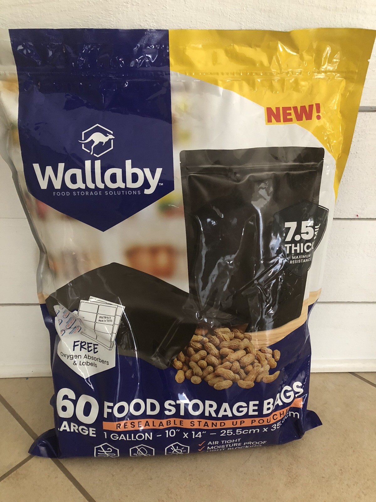 Wallaby 1 Gallon Mylar Bag 7.5 mil for Food Storage with 400cc Oxygen Absorbers