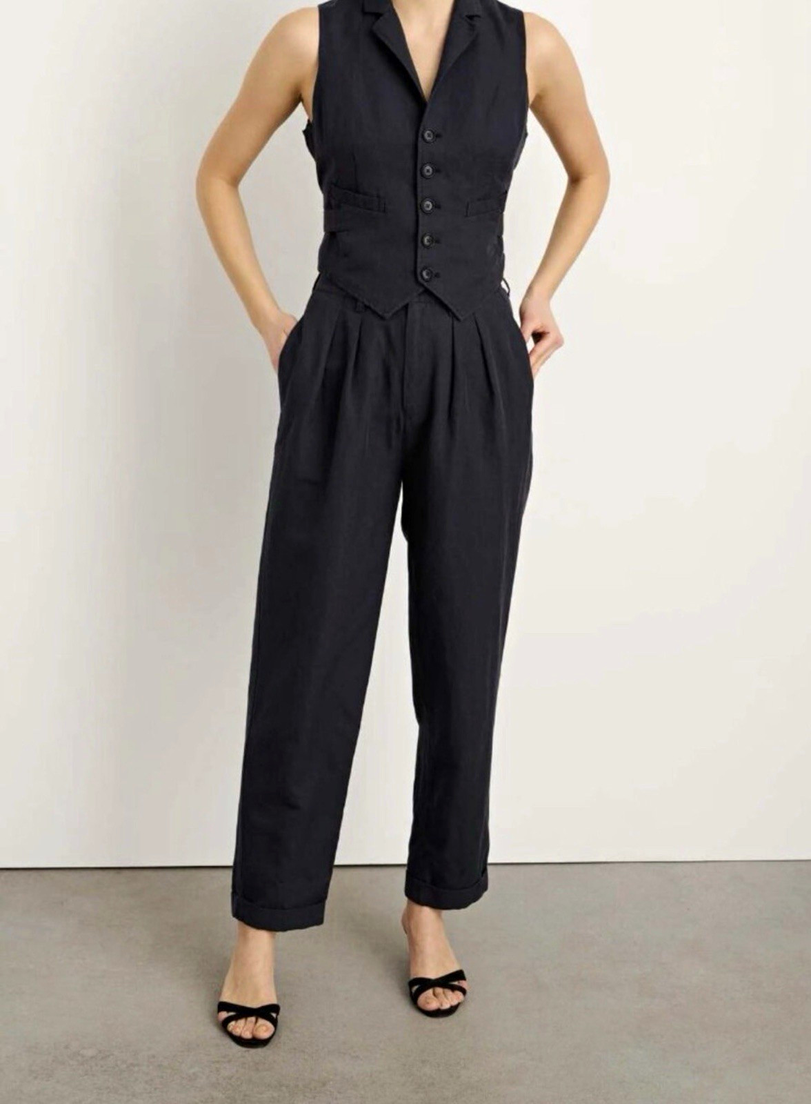 Alex Mill Women’s Keaton Black Twill Pleated Straight-Leg Dress Pants