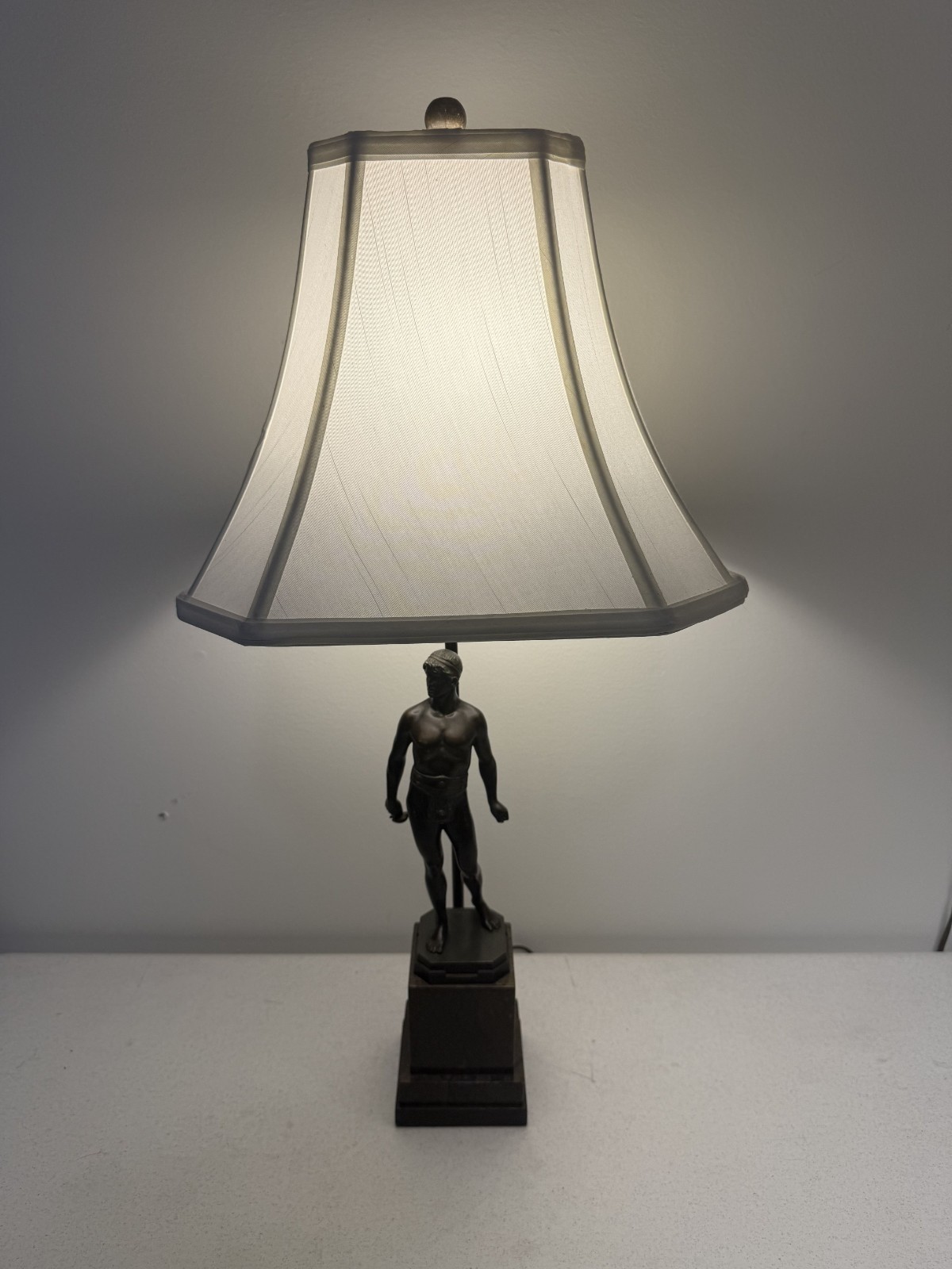 RARE Antique Greek Style Solid Bronze Table Lamp – Marble Base & Shade