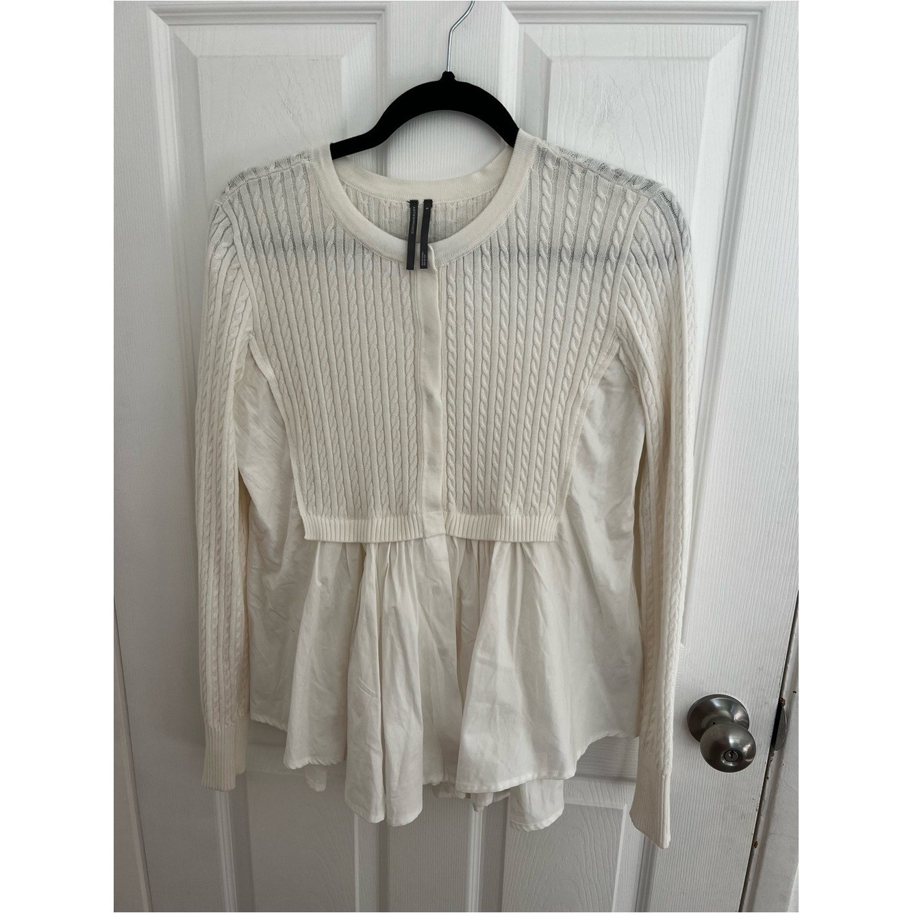 Anthropologie Cream Cable-Knit Peplum Cardigan Top