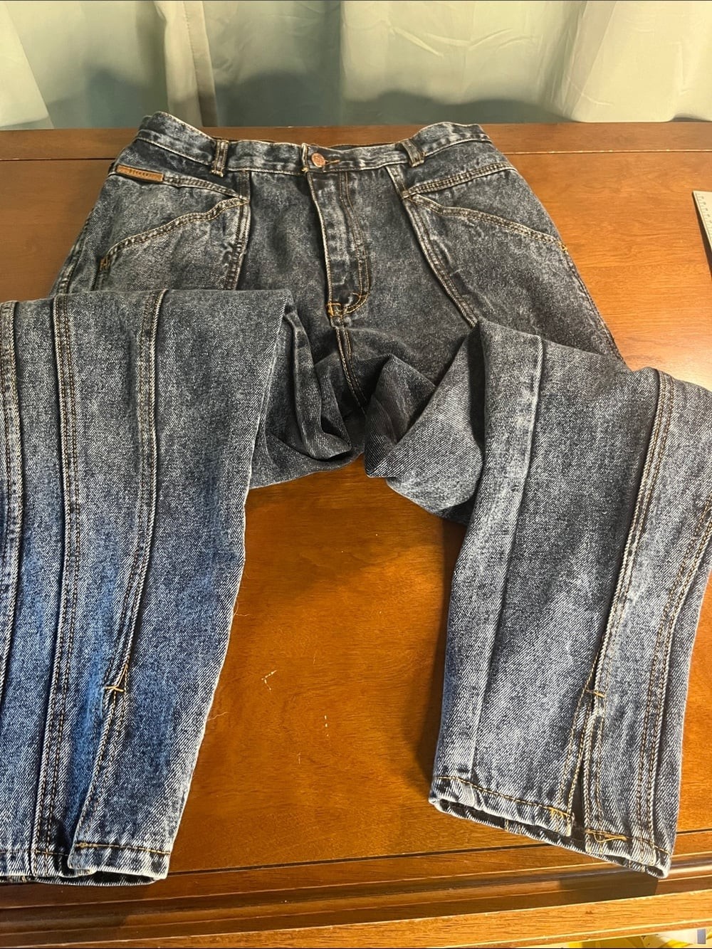 VTG Gitano Black Acid Wash Jeans Tapered Leg Hem detail size 14 VTG Gitano Black Acid Wash Jeans Tapered Leg Hem detail size 14