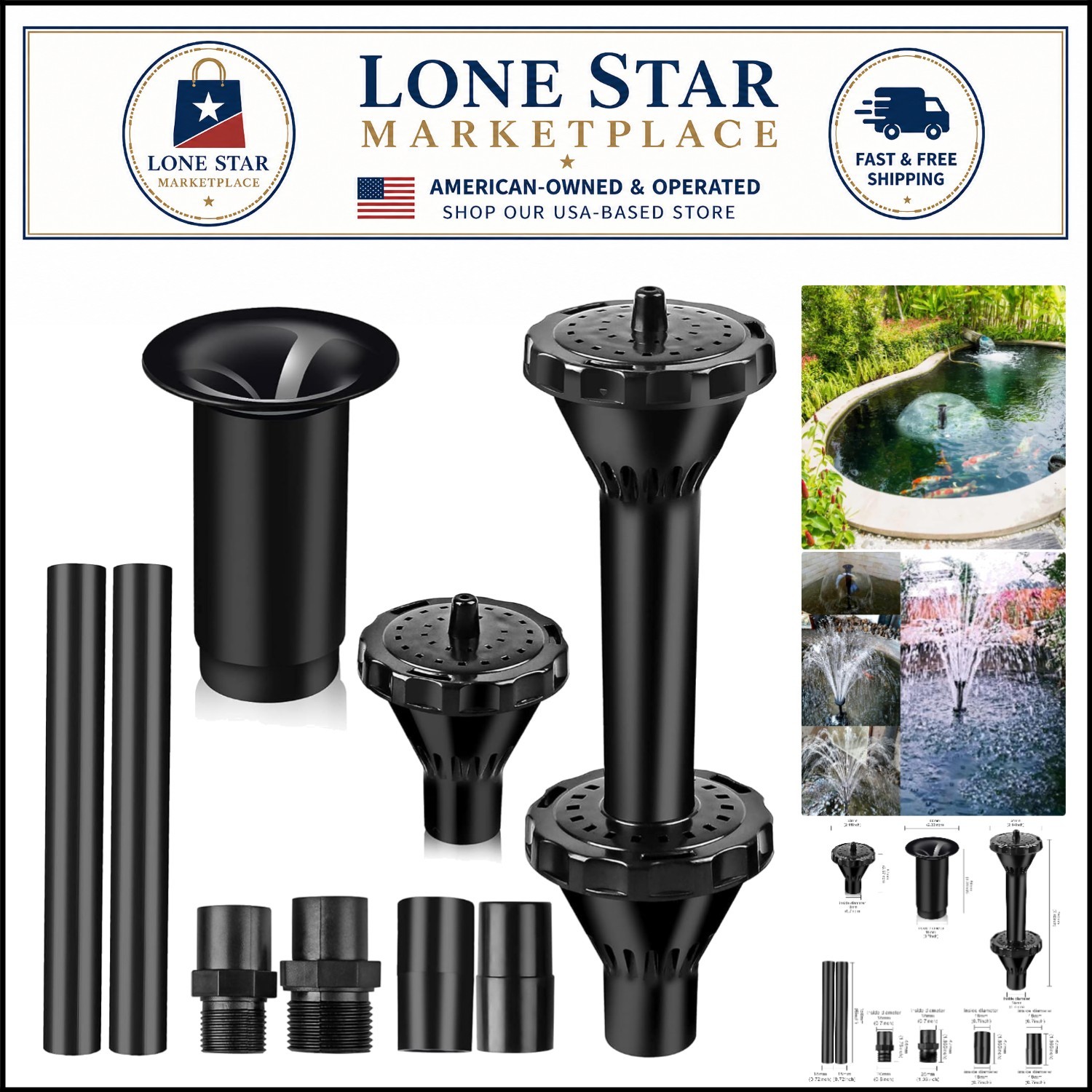 Versatile 11-Piece Fountain Nozzle Set for Stunning Water Displays - Size L