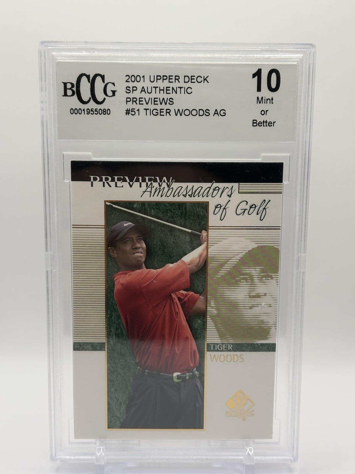 2001 SP Authentic Previews #51 Tiger Woods Rookie Card BCCG 10 Mint+