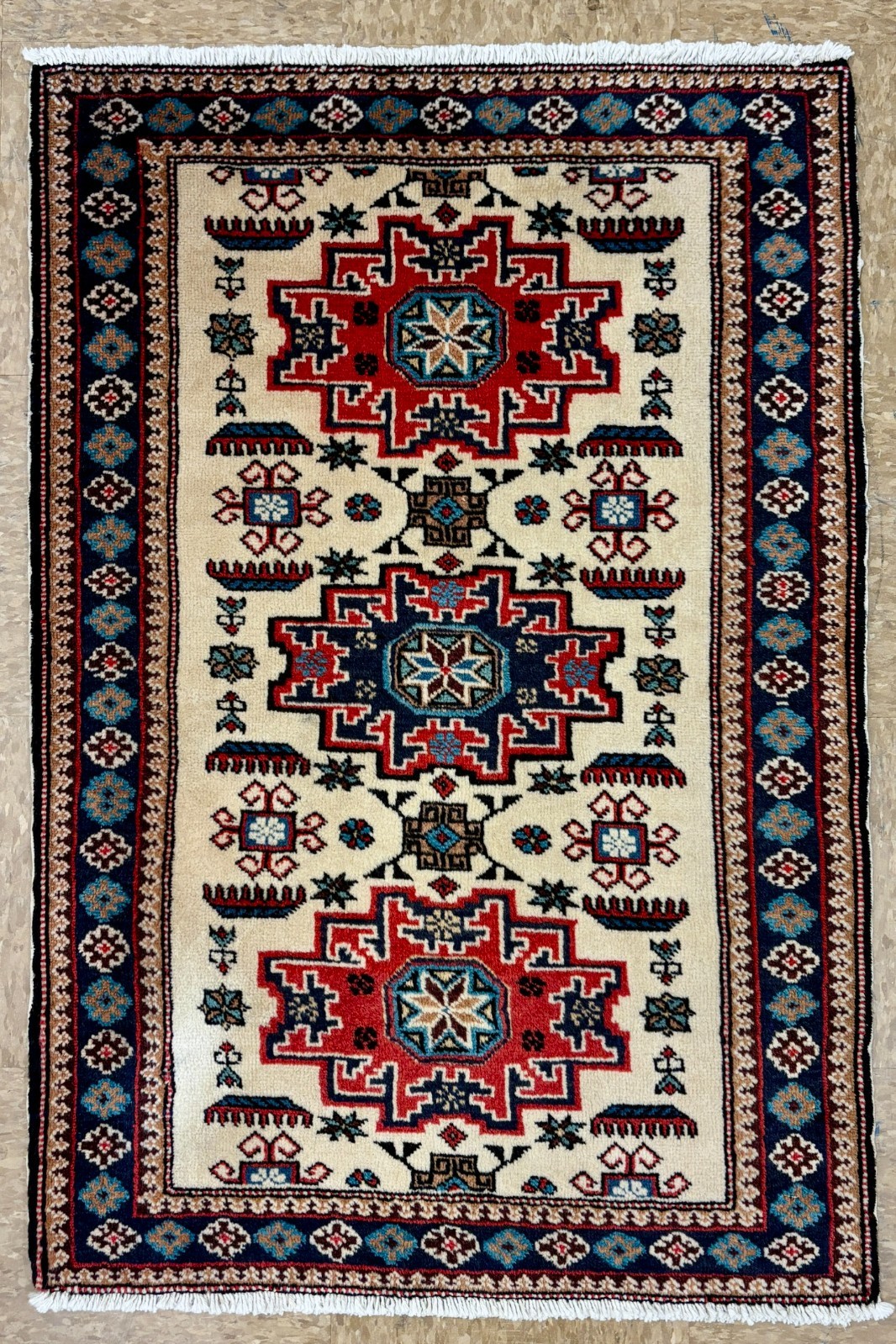 Vintage Ardebil 2x4 Tribal Geometric Rug Hand Knotted Wool Oriental Ivory Boho