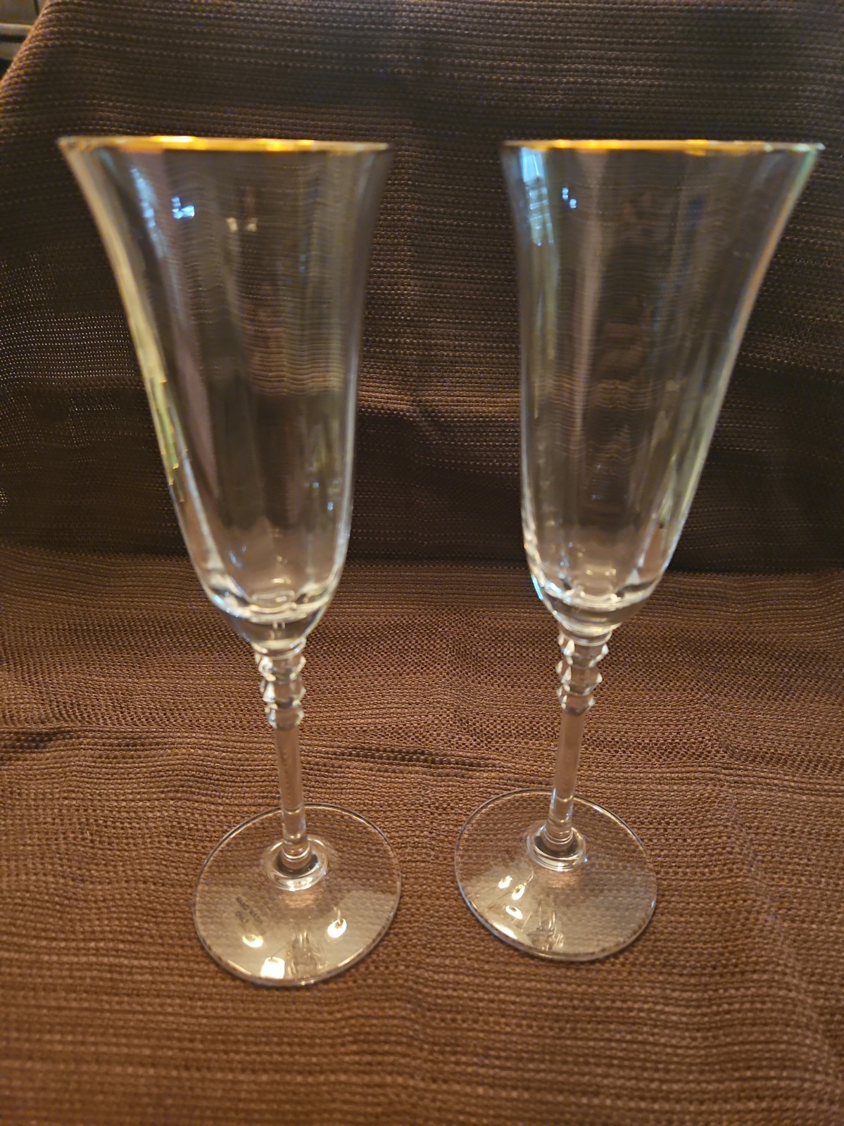Set Of 2 Mikasa Crystal Sonata Gold Champagne Stemware Glasses 8 7/8\ Set Of 2 Mikasa Crystal Sonata Gold Champagne Stemware Glasses 8 7/8\