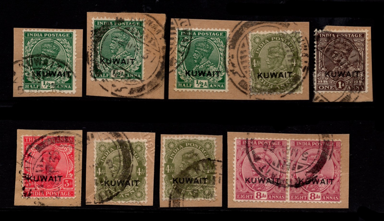 KUWAIT 1929-37 GROUP OF NICE COMMERCIAL PIECES WITH CDS\'S, STAMPS CAT. £91+