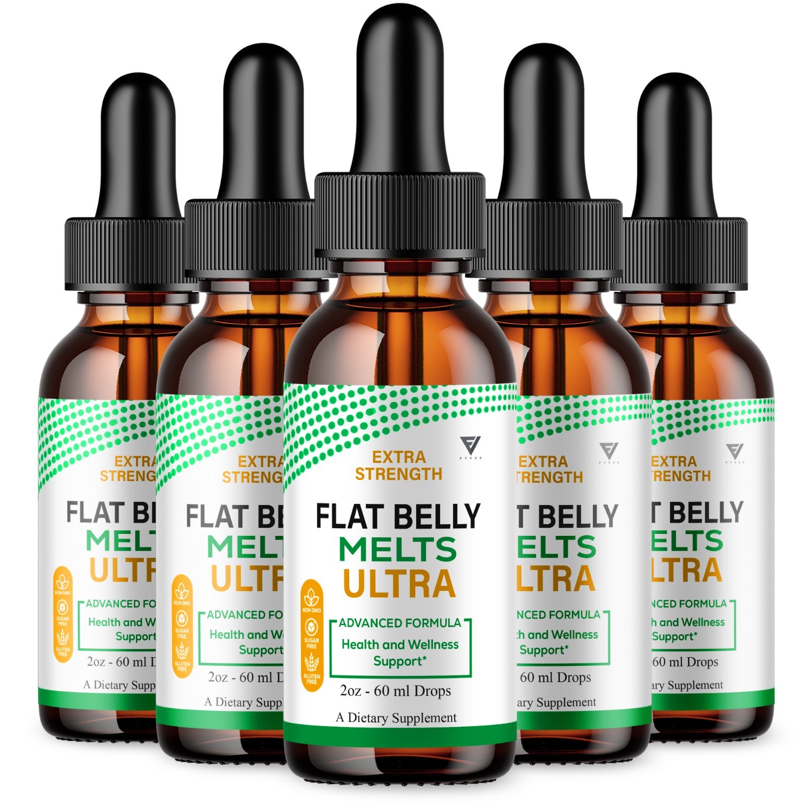 (5 Pack) Flat Belly Melts Weight Support Drops, FlatBellyMelts Supplement (10oz)