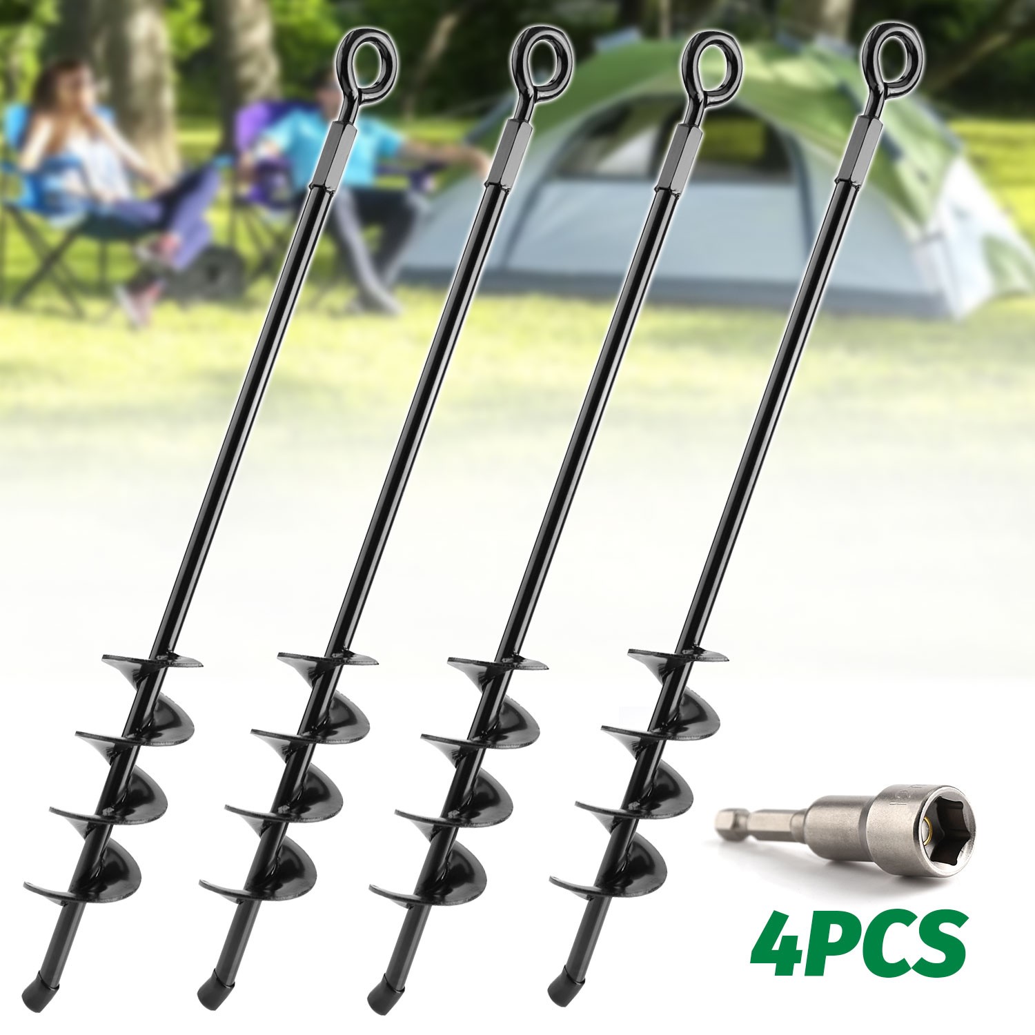 18in Heavy Duty Screw Ground Anchors 4Pack High Wind Stakes for Trampoline Swing 18in Heavy Duty Screw Ground Anchors 4Pack High Wind Stakes for Trampoline Swing