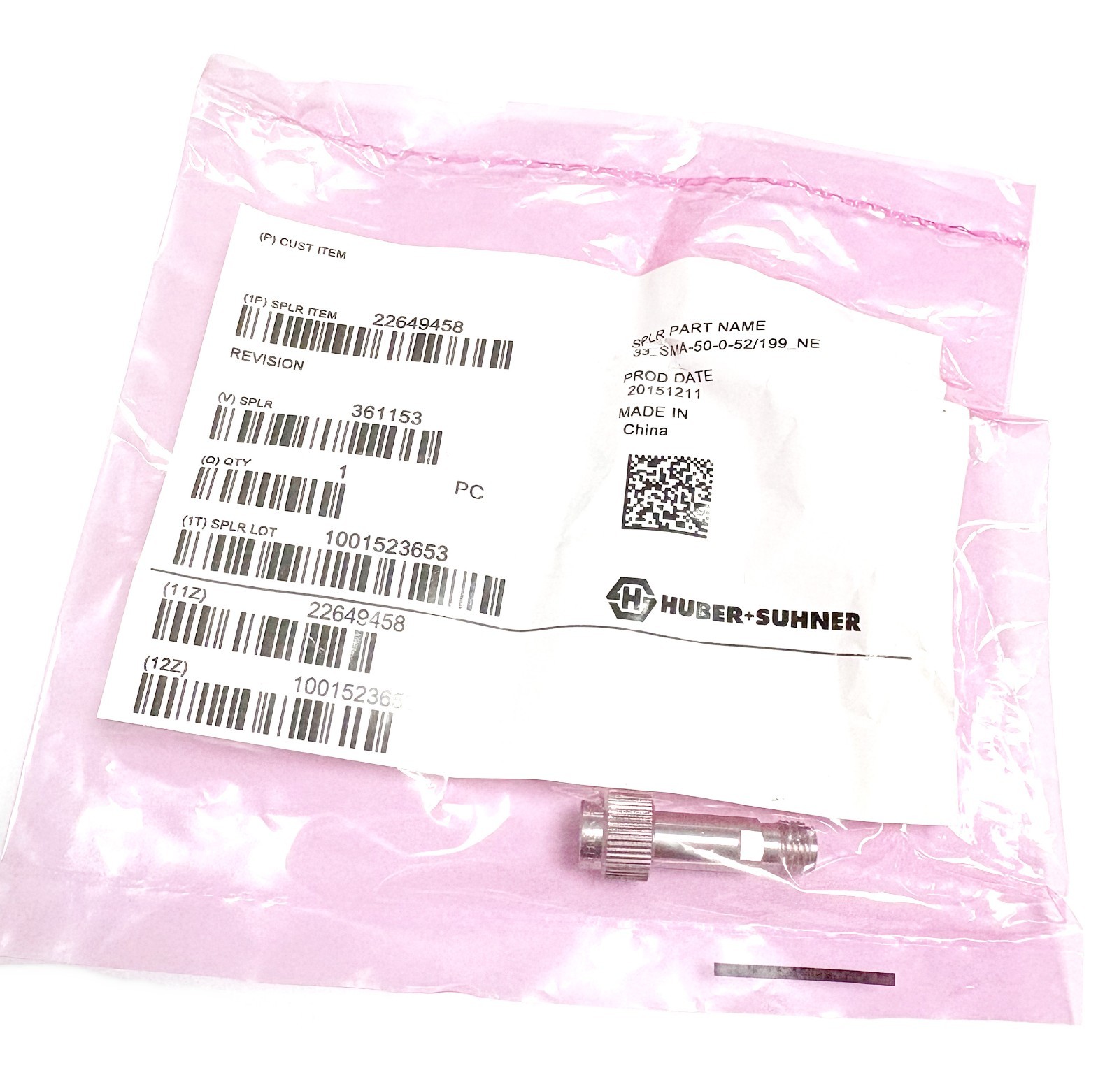 Huber Suhner 33_SMA-50-0-52/199_N COAXIAL ADAPTER SMA DC-18 GHz New original Huber Suhner 33_SMA-50-0-52/199_N COAXIAL ADAPTER SMA DC-18 GHz New original