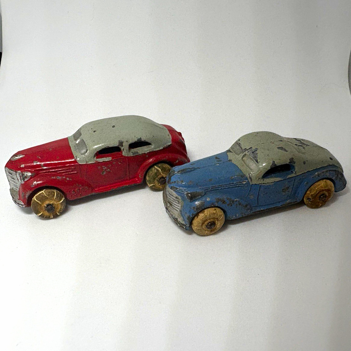 Lot of 2 Vintage Metal Toy Cars Red & Blue Lot of 2 Vintage Metal Toy Cars Red & Blue