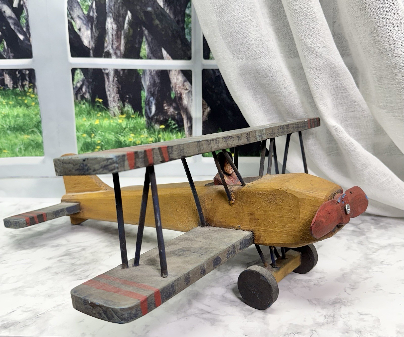 Vintage hand-carved folk art wooden biplane model/toy Vintage hand-carved folk art wooden biplane model/toy