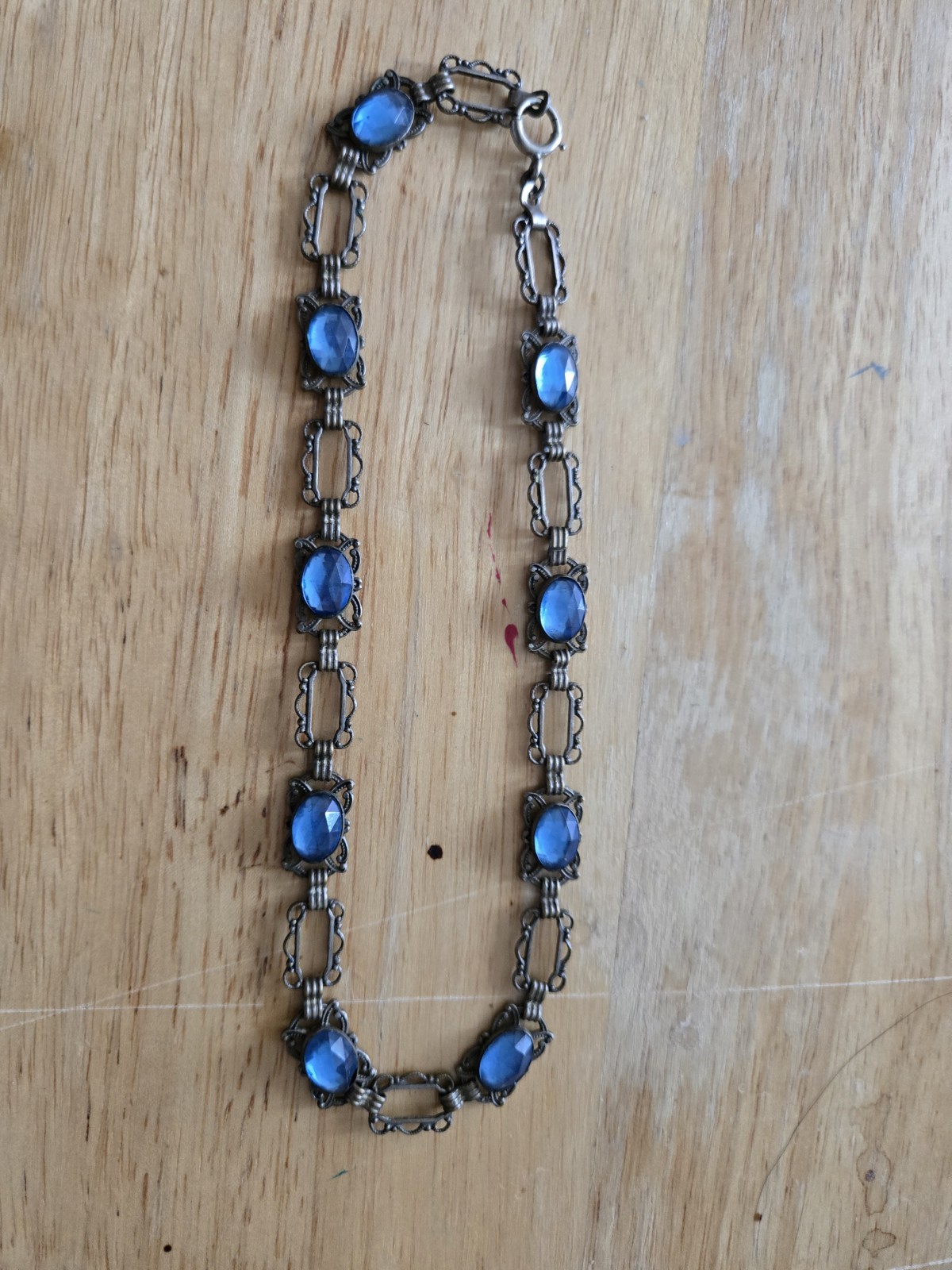 Vintage Unsigned Early 20th-century Czech Blue Glass And Brass Choker Vintage Unsigned Early 20th-century Czech Blue Glass And Brass Choker