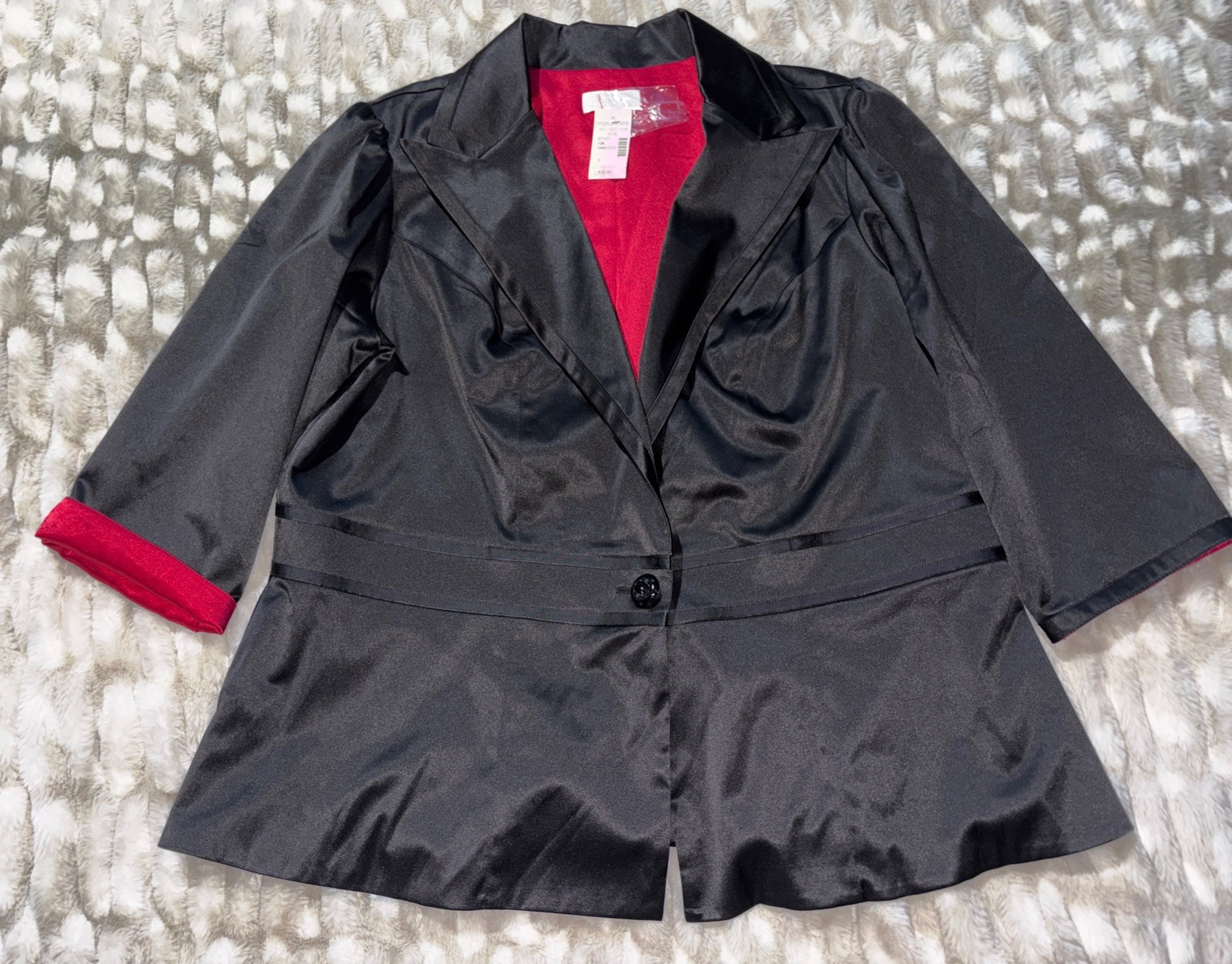 NWT Vintage Maurice’s Sleek Black Satin Blazer Plus Size 2 Single Button Party