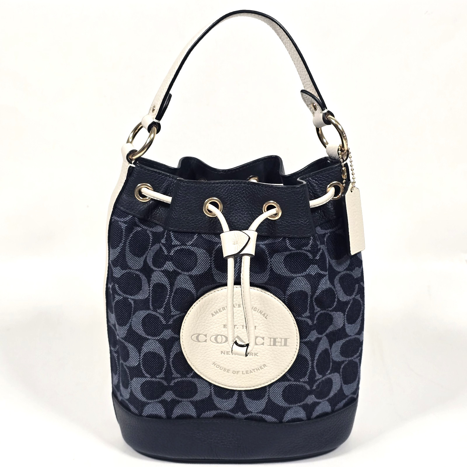 COACH DEMPSEY DRAWSTRING BUCKET BAG SIGNATURE DENIM C4101 NAVY