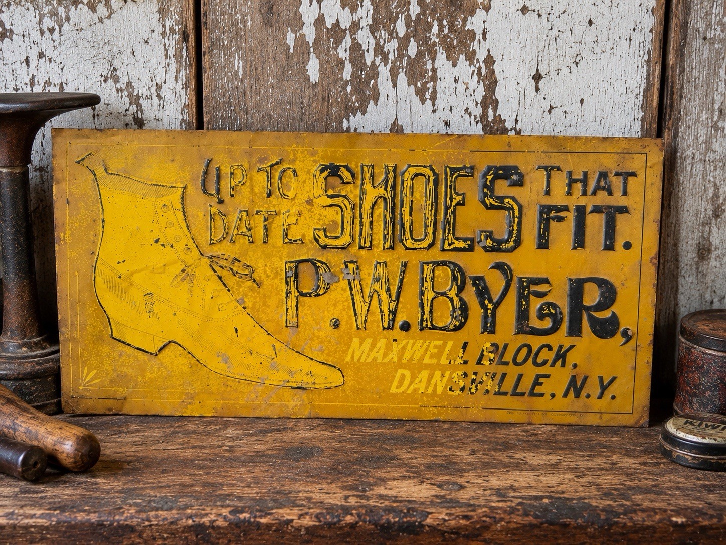 Antique EDWARDIAN ANTIQUE P.W. BYER SHOES SIGN AD DANSVILLE NEW YORK Antique EDWARDIAN ANTIQUE P.W. BYER SHOES SIGN AD DANSVILLE NEW YORK