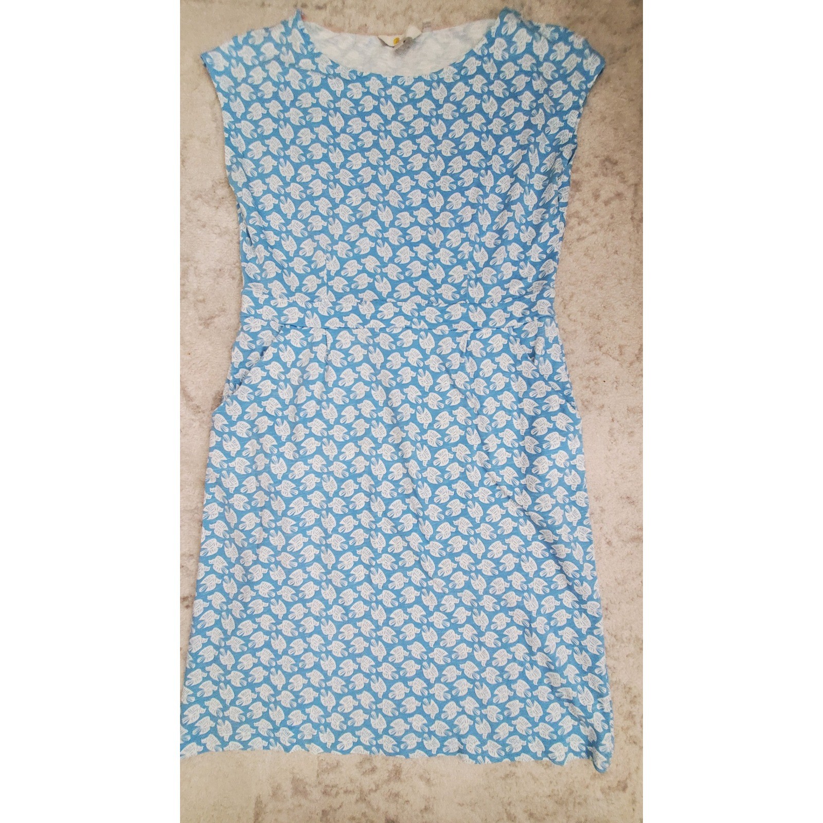 Boden Blue White Bird Print Cotton Jersey Pocket Dress US 10R Boden Blue White Bird Print Cotton Jersey Pocket Dress US 10R