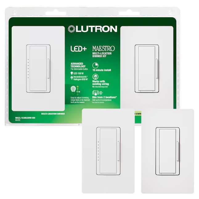 Lutron Maestro 2-Pack Dimmer Multi Location Kit LED+ White, MACL-153MLRHW-WH Lutron Maestro 2-Pack Dimmer Multi Location Kit LED+ White, MACL-153MLRHW-WH