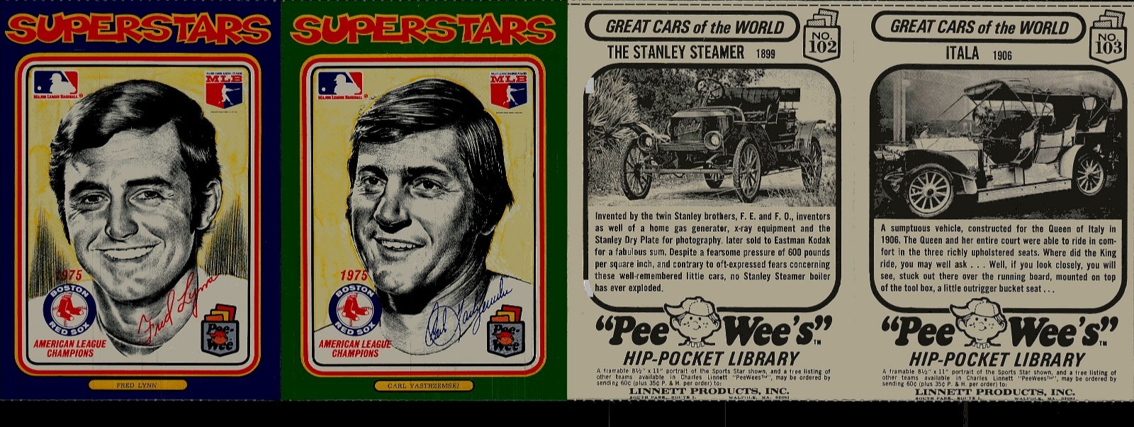 #00130 FRED LYNN & CARL YASTRZEMSKI 2 Card 1975 ANTIQUE CAR Uncut Panel #00130 FRED LYNN & CARL YASTRZEMSKI 2 Card 1975 ANTIQUE CAR Uncut Panel