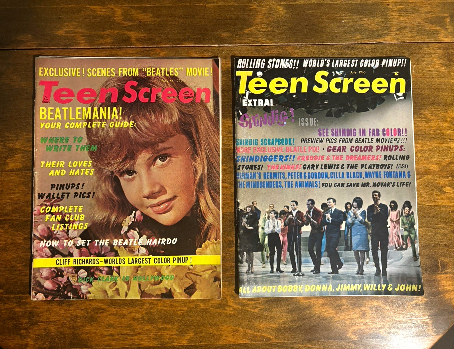 Vintage 1964-1965 Teen Screen Magazine Lot (2) — Beatles, Rolling Stones