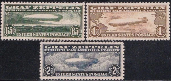 USA 1930 Graf Zeppelin Airmail Stamp Set MNH Reproduction Stamp sv