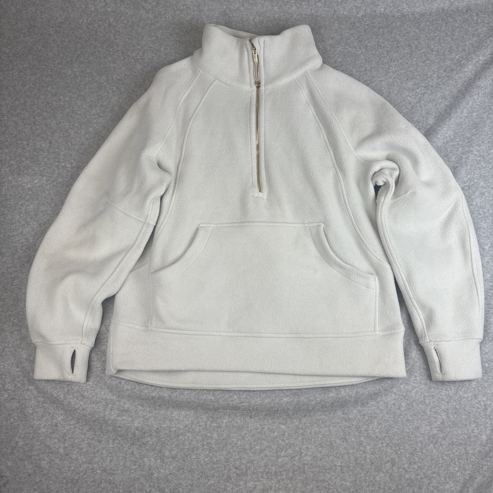 LULULEMON Scuba Tumbled Fleece Funnel Neck Half Zip Women Sz M/L Bone Ivory/Gold