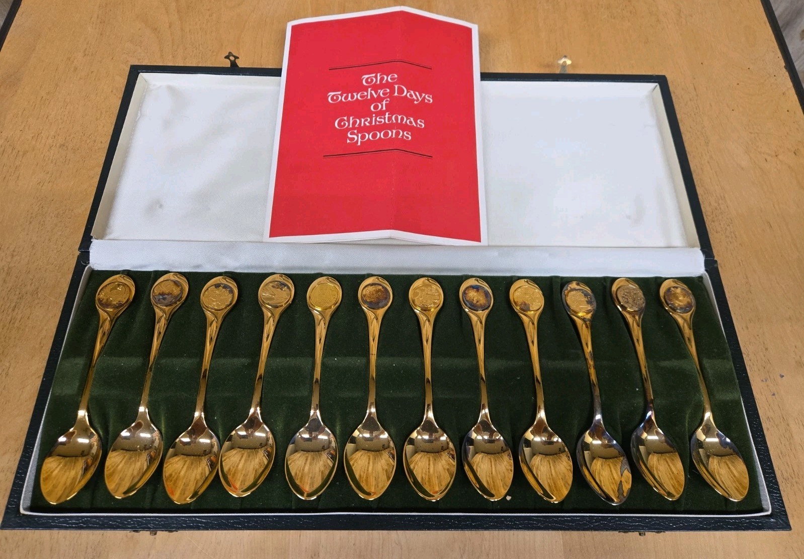 Rare Franklin Mint 1972 Twelve Days of Christmas Vermeil Spoon Set Old W/Case Rare Franklin Mint 1972 Twelve Days of Christmas Vermeil Spoon Set Old W/Case