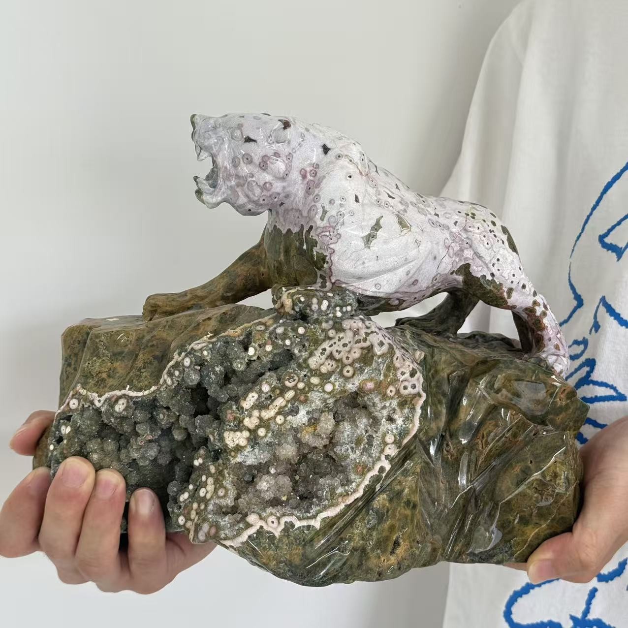 20LB Massive Hand Carved 7th Vein Ocean Jasper Leopard Crystal Carving Display
