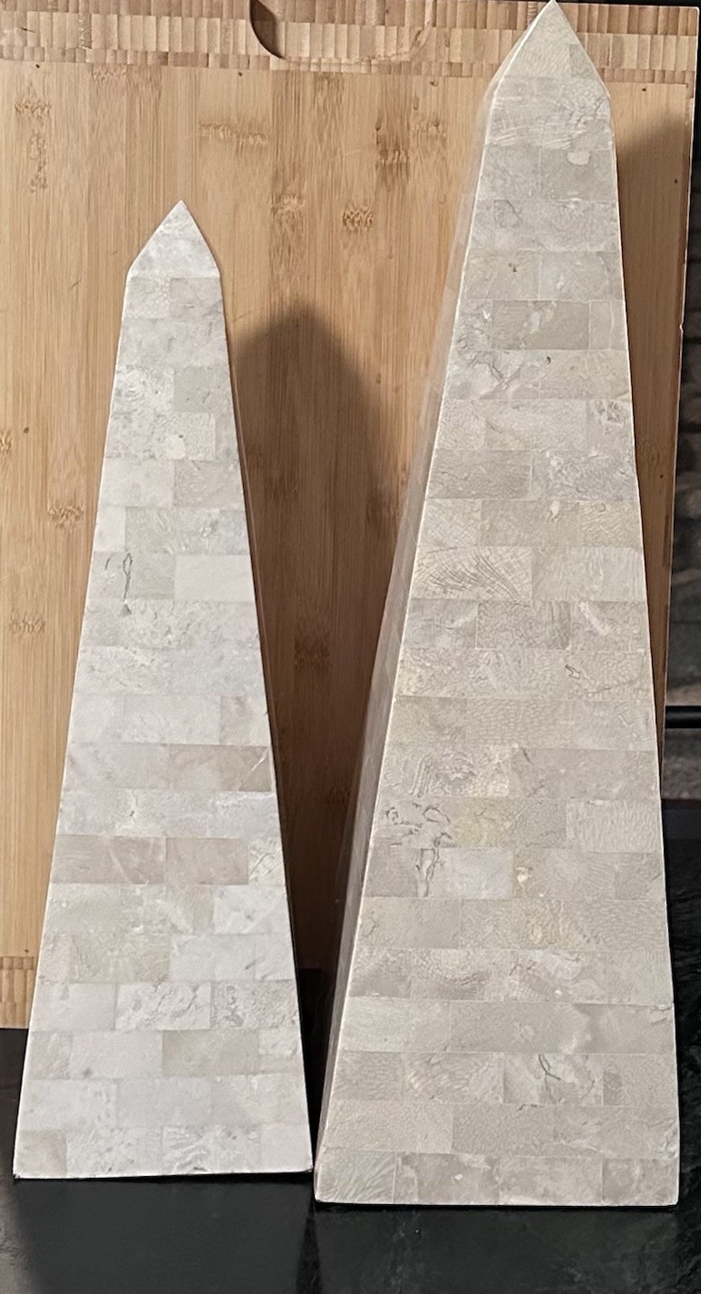 Vintage Casa Bique Tessellated Stone Obelisks Graduated Pair 24\ Vintage Casa Bique Tessellated Stone Obelisks Graduated Pair 24\