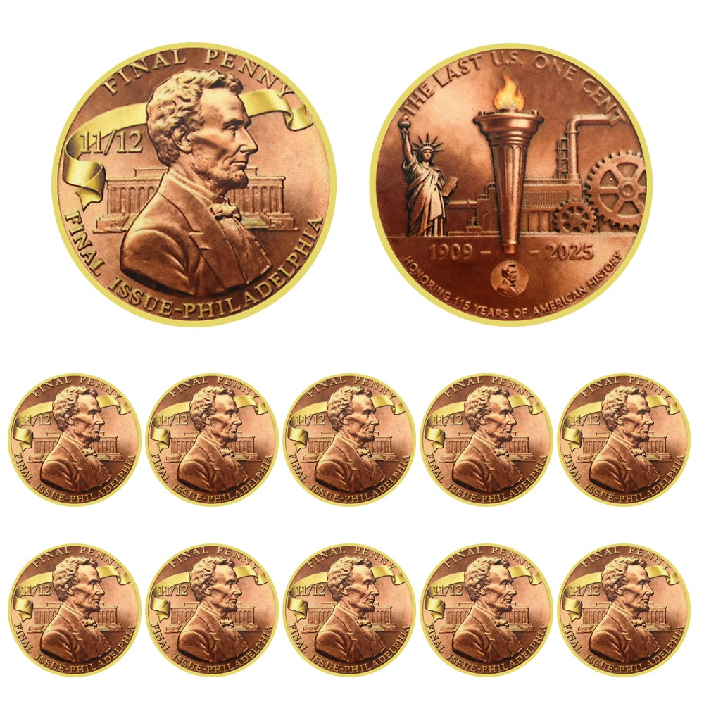 10PCS The Last U.S. One Cent Final Penny Coin (NOT 3D) 1909-2025 Memorial Medal