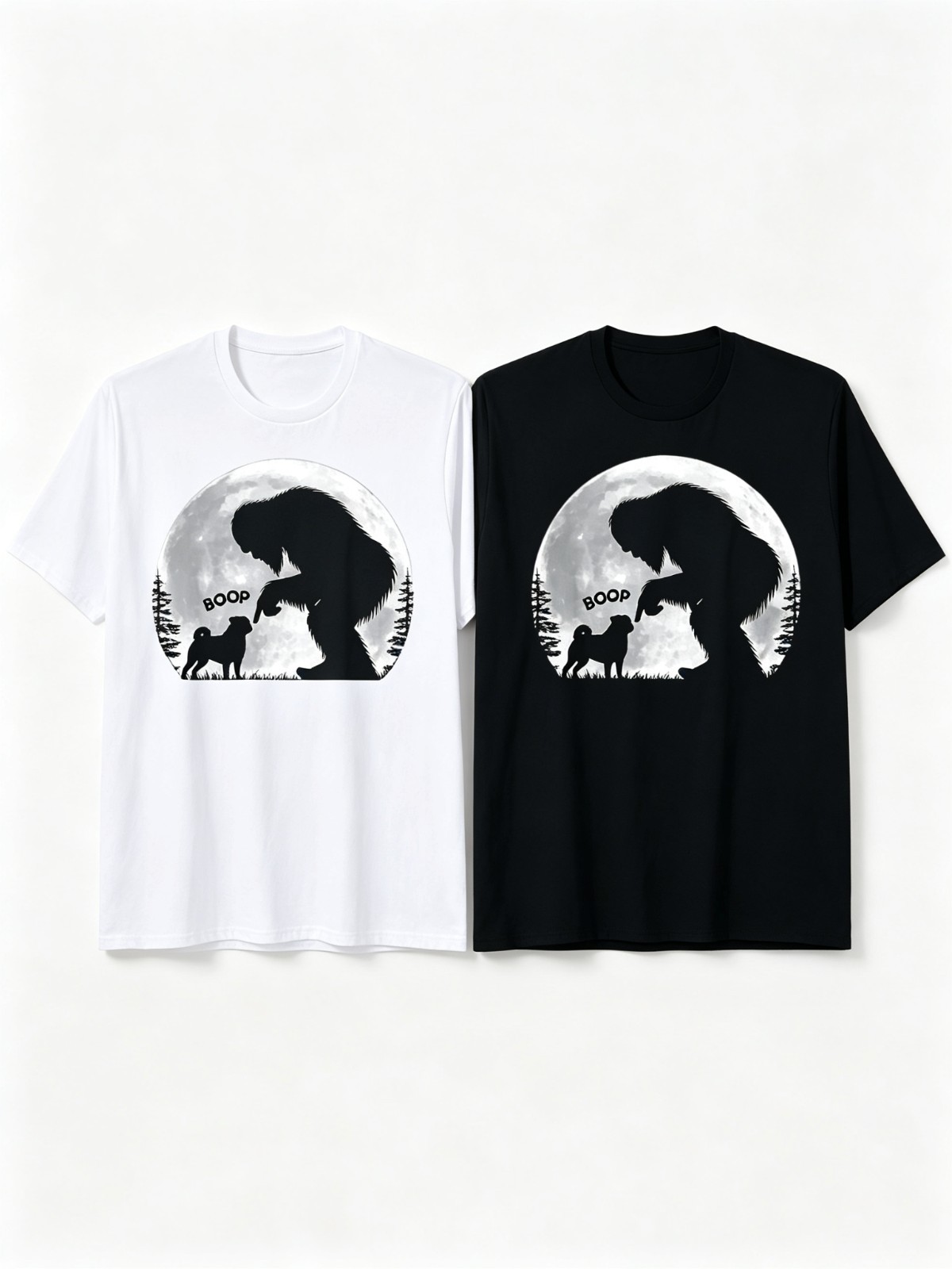 Bigfoot Dog Boop Full Moon Silhouette Funny Sasquatch T-Shirt SIZE S-5XL