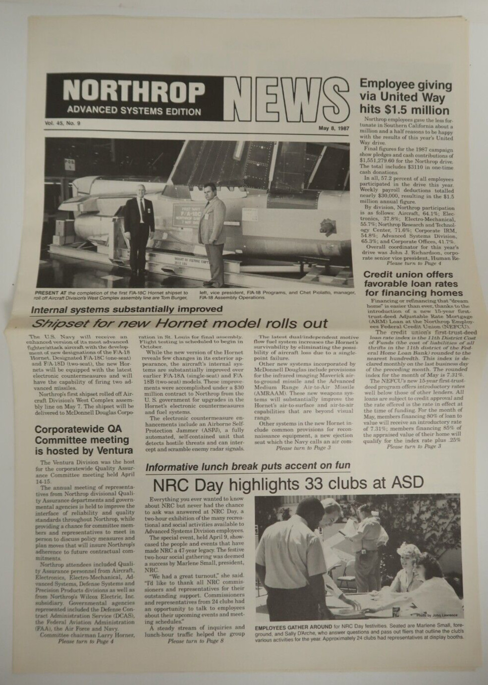 Northrop News Newspaper Newsletter 1987 Advanced Systems Edition Hornet Model
