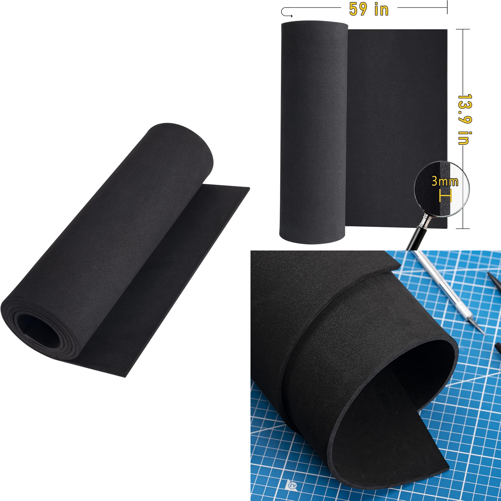 Premium EVA Foam Sheet,3mm Thick（1mm to 20mm Black Foam Sheets