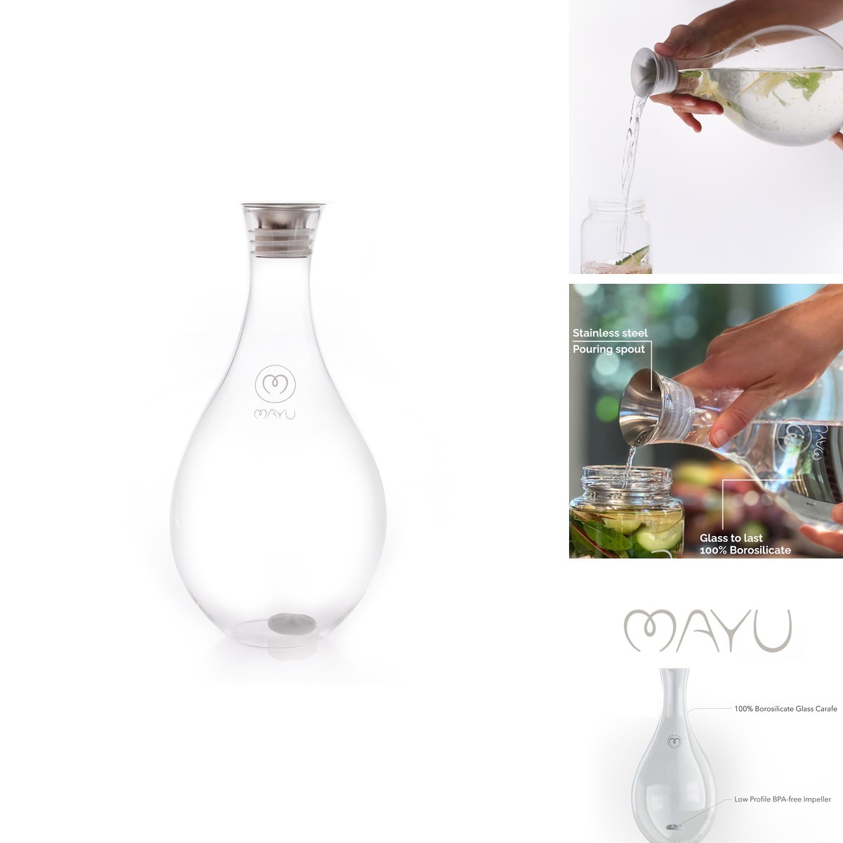 MAYU, Glass Water Pitcher Replacement Designed Swirl Structured Water Device MAYU, Glass Water Pitcher Replacement Designed Swirl Structured Water Device