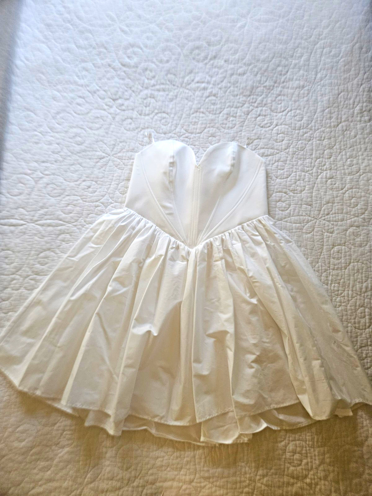 ZARA White Strapless Pleated Mini Dress Cotton Woven Lightweight Size S ZARA White Strapless Pleated Mini Dress Cotton Woven Lightweight Size S
